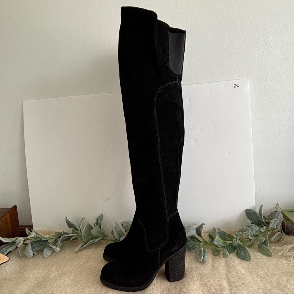 Kelsi Dagger Logan over the knee thigh high boots in black suede leather women 6